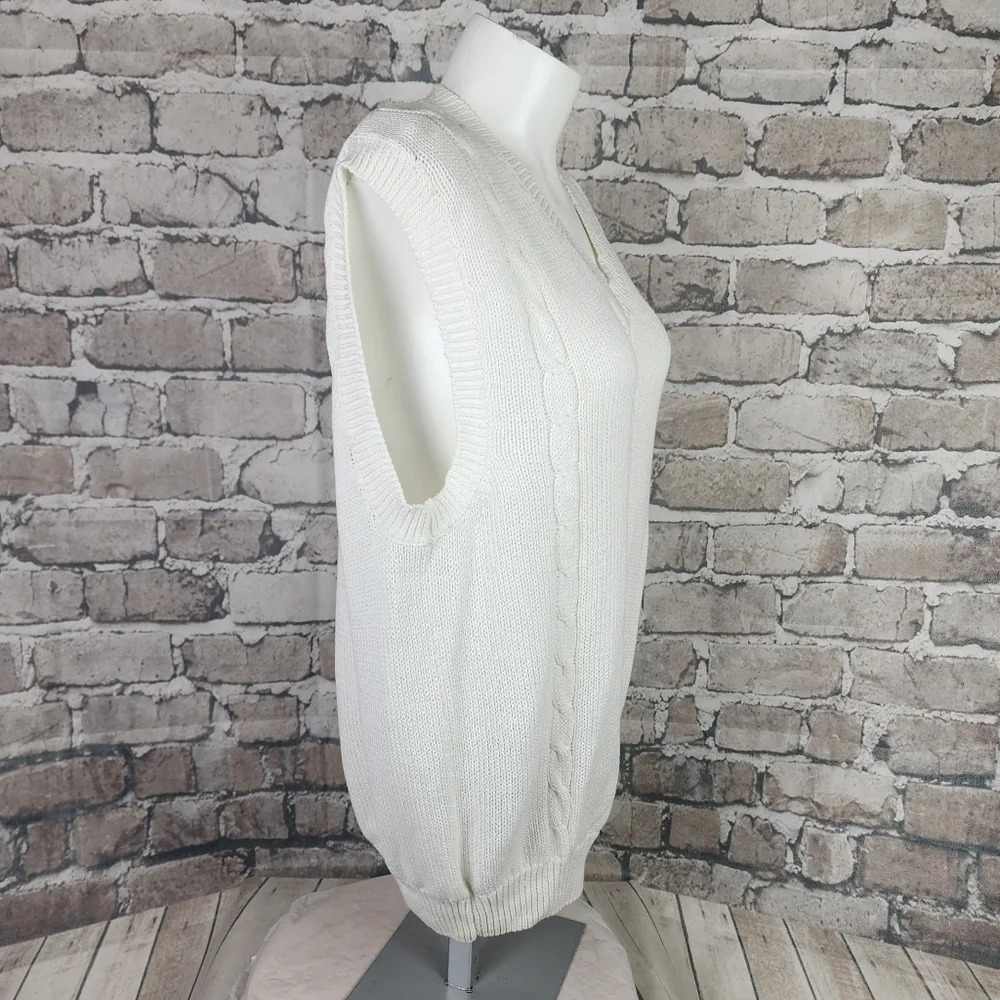 Vintage Abercrombie & Fitch Cotton Cable Knit VNeck Sweater Vest Ivory Large - Picture 10 of 15